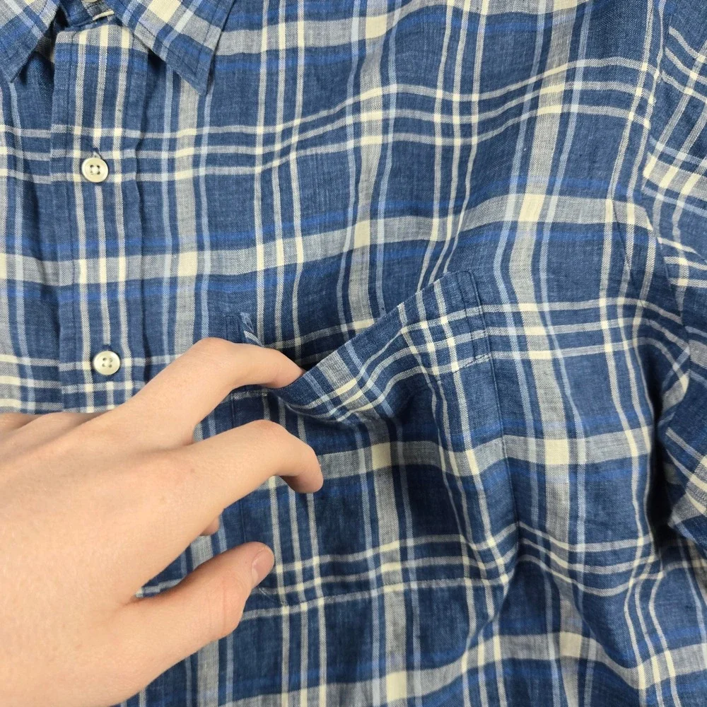 Polo Ralph Lauren Linen Shirt Mens XL Blue Lowell Sport Plaid Button Down NWT